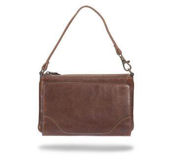 Frye women's multifunctional wallet 5 card slots genuine leather folding wrist bag design spring and summer style cognac color one size