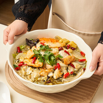 Youlaifu pickled fish large basin bowl ceramic double-eared soup bowl large 12-inch boiled fish crayfish maoxuewang special soup basin