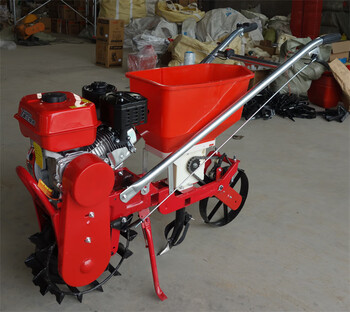 Wen yijia customized 2024 new model of fertilizing, weeding and sowing gasoline machine top dressing artifact micro tiller corn seeder multi-functional gasoline fertilizer machine (single bin iron wheel suitable for hard ground)