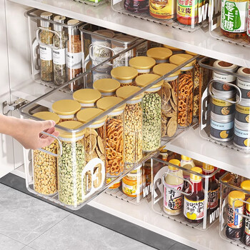 Xingyou cabinet storage box transparent plastic storage basket narrow rectangular snack storage box kitchen desktop storage transparent-large widened 15*41*13cm