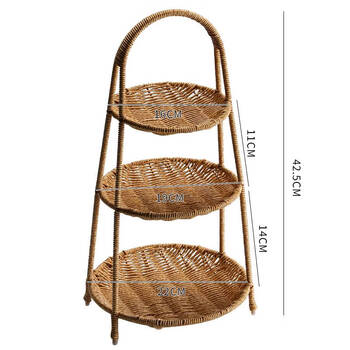 Fantasy fireside tea snack tray multi-layer fruit basket tray dry fruit tray imitation rattan snacks living room afternoon tea tray light brown round three-layer