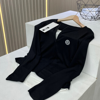 Lulu new lu french zipper fake two-piece bottoming shirt for women to wear off the shoulder, simple slim and versatile long sleeves, black lululemon xl 120-150 pounds lululemon