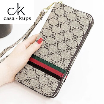 Casa-kupsck genuine leather wallet women's niche design long business coin purse women's 2025 new retro simple hand holding with ribbon