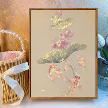 Kecss lucky koi lotus cross stitch 2025 new line embroidery living room self-embroidery handmade vertical version porch embroidery full embroidery cotton thread 50*65cm medium grid 3-strand thread embroidery