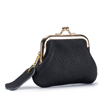 Vanlemn danish compact genuine leather key bag coin purse women's first layer cowhide coin bag mini clip bag black mini