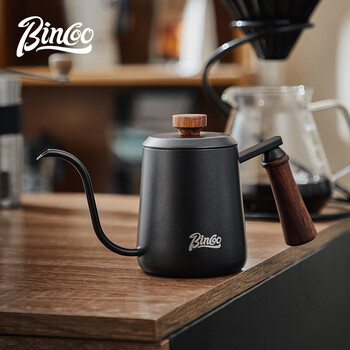 Bincoo hand-pour pot with high appearance, solid wood handle, long mouth and narrow mouth pot, stainless steel drip hand-pour coffee pot, household