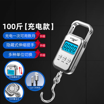 Qianque portable portable electronic scale high-precision carry-on home grocery luggage express hook hook spring fish weigher charging model 100 jin charging cable storage bag