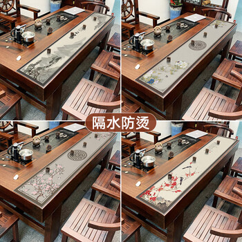Sailotou tea table cushion chinese tea mat new chinese table flag 30cm wide leather tea table fabric long tea mat anti-fragrance 33cmx390cm
