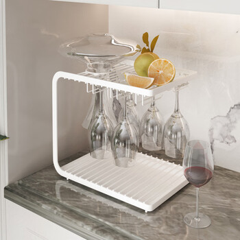 Yixin (yixin) red wine glass rack upside down table top punch-free goblet rack hanging cup rack water glass decanter red wine glass storage rack u-shaped white double-layer red wine glass rack (excluding cups and decanter)