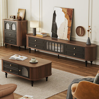 Weiwang solid wood tv cabinet coffee table combination antique style furniture living room home 2025 new floor cabinet french tv cabinet 0.7 meter side table walnut color
