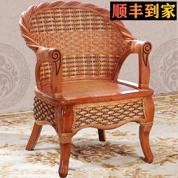 Douzhou rattan genuine rattan chair three-piece balcony coffee table combination solid wood home living room leisure single chair backrest chair rattan chair single genuine rattan leisure chair + cushion pillow natural indonesian genuine rattan chair