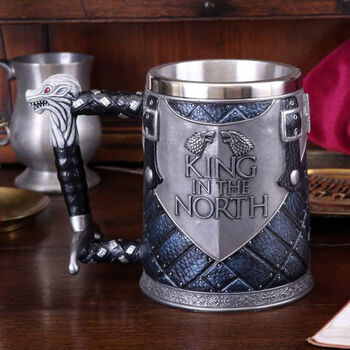 Iron cup game of thrones beer mug 304 steel creative wine glass mug embossed large capacity white lion head handle cup