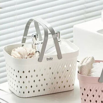 Bdo plaid portable bath basket large capacity bath basket bathroom bath basket toiletries storage basket storage basket white