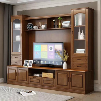 Visage yuanshi muyu new chinese style tv cabinet combination wall cabinet modern simple living room wine cabinet bookcase all-in-one multi-functional tv cabinet length 2 points 4 meters walnut color height 2