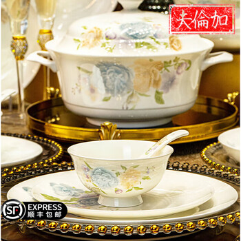 Fulenga jingdezhen ceramic bowl and dish set, new chinese style high-end household housewarming gift tableware, complete set of bowls, dishes, chopsticks and pot, colorful four seasons - set for 16 people - with rich pot 88 pieces