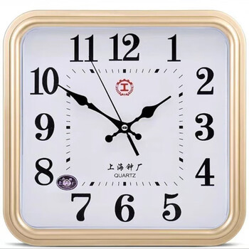 Shanghai silent clock living room wall clock large size home clock electronic wall clock large quartz clock wall clock 28*29 cm i-shaped square red frame 12 inches