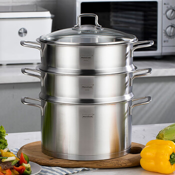 Momscook stainless steel steamer inner diameter 24cm single layer steamer sus304 double layer steamer (mt2414st2) 2 layers 24cm