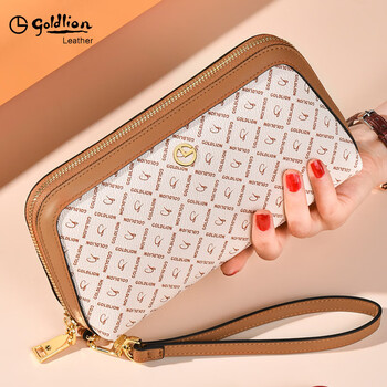 Goldlion women's wallet 2025 new genuine leather long coin document holder card holder two-in-one light luxury high-end brand off-white officially authorized authentic fashion print 220*115*60mm
