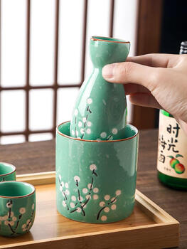 Light luxury chinese style dispenser set white cup small household one-cup ceramic cup warmer 7 pieces spray point green 1 pot 4 containers 1 bamboo middle plate