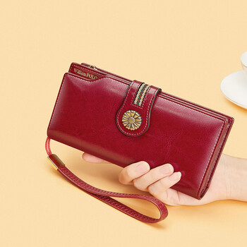 British paul wallet women's genuine leather 2026 new handbag women's clutch long wallet card holder birthday gift for girlfriend burgundy - oil waxed cowhide
