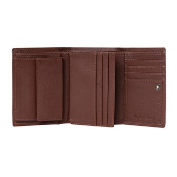 Style n craft women's tri-fold wallet full grain cowhide 11 card slots rfid protection brown