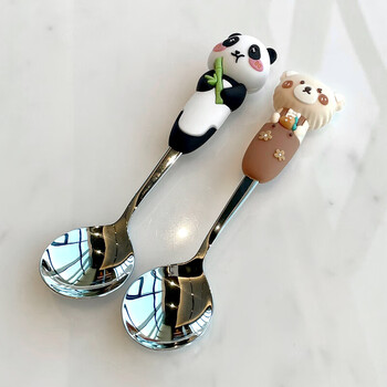 Magic bean shenghuo 316 stainless steel children's spoon food grade cute cartoon little spoon baby food complementary food special rice spoon 1 little bear + 1 panda medical grade 316 steel
