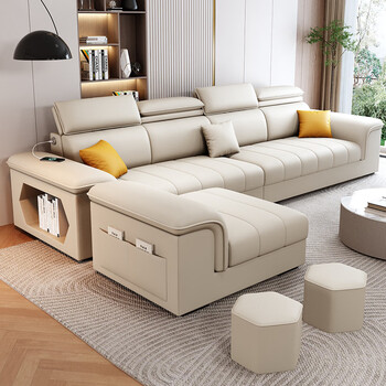Goody jones sofa modern simple cotton and linen fabric sofa living room 2025 new cat scratch leather sofa small household sofa no. 7 color - new generation six-proof cat scratch leather 2.8 meters - four seats + footrest latex version