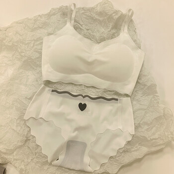Simple seamless underwear and underwear set for girls, sports students, push-up chest straps, no rims bra and vest style 1 set, white l, recommended 95-120 pounds