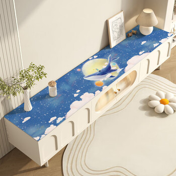 Sailotou tv cabinet protective pad cartoon ventilation table long tablecloth pvc cute dining side shoes entrance countertop looking for the moon and stars 45*340
