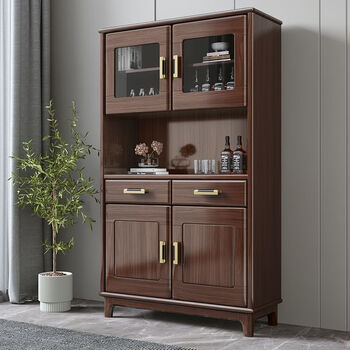 Amu xiong new chinese style walnut solid wood sideboard large capacity dining room storage cabinet side cabinet living room modern simple storage cabinet walnut double door sideboard