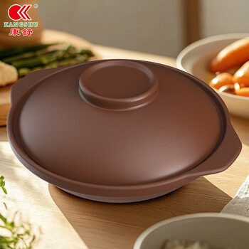 Kangshu purple clay clay pot household stewing pot earthen clay pot high temperature resistant dry burning non-cracking gas stove special clay rice pot shallow pot stone pot kangshu purple clay shallow pot for 3-5 people 2500ml