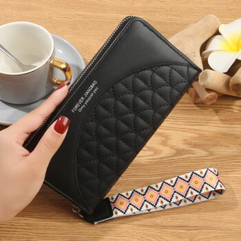 Flangmonet source factory women's wallet women's long clutch korean style mobile phone bag single zipper wallet large capacity card holder black