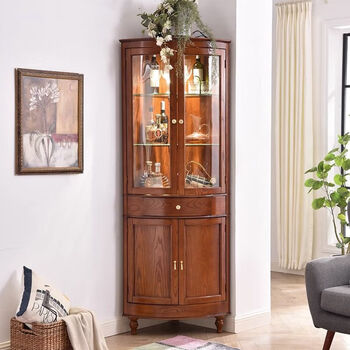 American solid wood corner cabinet corner cabinet living room corner cabinet multi-functional storage cabinet ash wood wall corner cabinet wine cabinet american corner cabinet chestnut color 500*500*1900m