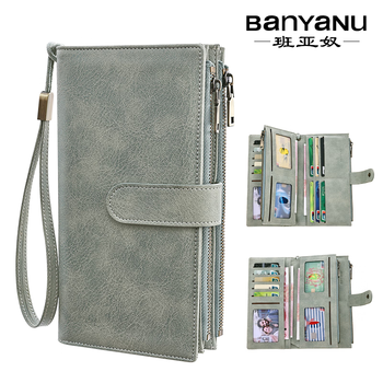 Banyanu long wallet for women 2025 new large capacity multi-card slot card holder multi-functional coin purse fashion retro wallet for men light green (anti-theft brush)