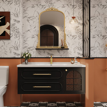 Sibai french retro bathroom cabinet 2025 new medieval bathroom ceramic integrated washbasin and washbasin oak customized c style french retro mirror + retro shelves 0.8 meters