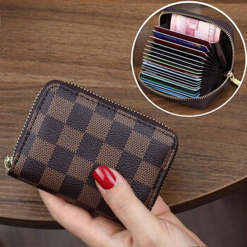 Scarecrow card holder women's anti-degaussing document slot large capacity driver's license card slot card bag wallet integrated driver's license coin purse plaid brown organ 18 card slots + 2 functional slots