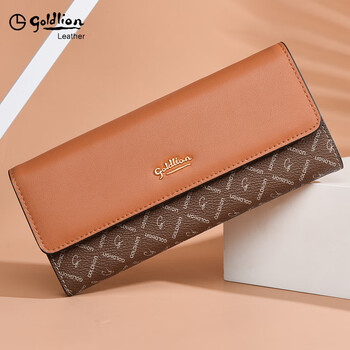 Goldlion g+ goldlion wallet women's long handbag women's bag 2025 new handbag pvc with genuine leather fashion mom style coffee color exquisite gift box