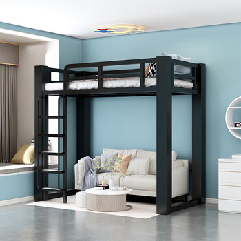 Padanli super thick duplex loft bed under the bed empty loft single upper floor two-story children's staggered high and low bed combination steel frame classic matte black 6cm super thick column) 800mm*1900mm