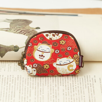 Dl fat donglai same key bag change for women mini cute card fabric canvas headphone storage primary school student cloth yellow red cat shell bag