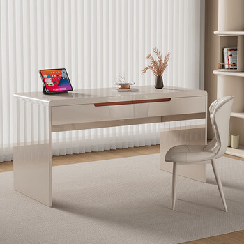 Hongyunxuan cream style solid wood desk home small apartment bedroom bedside study table french minimalist light luxury office computer desk milk white desk + chair 120*60*75cm