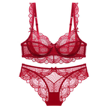 Tingmei (gracewell) lace underwear set summer thin feminine zodiac year french pure desire push-up bra sponge-free bra burgundy 80b set 36