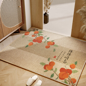 Self-admiration linen entry door mat chinese zen carpet stain-resistant, wear-resistant and non-slip foot mat entry door living room corridor door mat red persimmon 梢楥 linen floor mat 60*90cm imitation linen, simple and simple