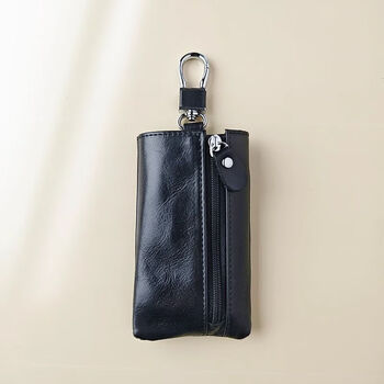 Dingtianliying new men's key bag multi-functional home key storage card bag two-in-one large capacity car genuine soft leather black