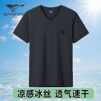 Septwolves ice silk short-sleeved t-shirt for men 2025 new summer lightweight v-neck bottoming shirt middle-aged and elderly undershirt half-sleeved bottoming shirt ice silk quick-drying-v-neck-black 3xl-height 185 (recommended weight 170-190 pounds)