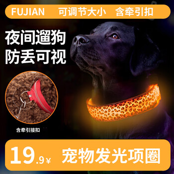 Fu jian dog luminous collar adjustable size adjustable pet luminous dog walking collar neck collar glows at night pet supplies leopard m