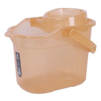 Floor scrubbing bucket, enlarged and thickened, mop bucket, squeeze bucket with pulley, plastic mop bucket, rectangular mop dehydration bucket, upgraded model - transparent yellow dehydration bucket