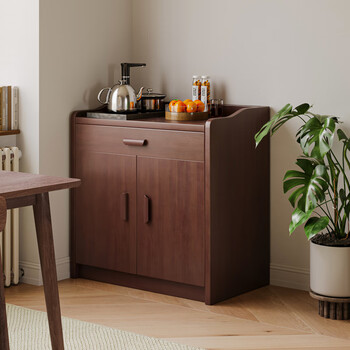 Solid wood sideboard integrated wall cabinet new chinese style tea cabinet storage cabinet kitchen storage cabinet living room storage cabinet solid wood with fence 60cm dark walnut color