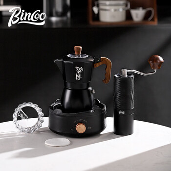 Bincoo double valve moka pot household electric stove coffee pot small espresso hand grinding coffee machine set