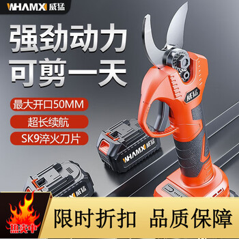 Powerful electric scissors for cutting branches, rechargeable fruit tree garden pruning scissors, pruning scissors, gardening scissors, opening 5cm, two batteries and one charger