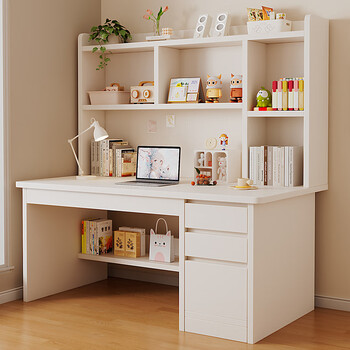 Humanities chengjia computer desk home desk bookcase bookshelf integrated desktop office desk workbench bedroom writing study table upgraded bookshelf model warm white 100cm